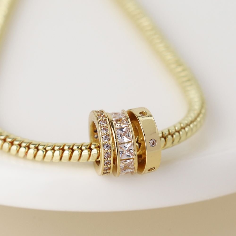 POM Golden Triple Mini Crystal Rings Bracelet - Old Railway Line Garden Centre
