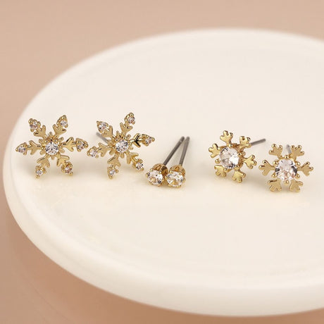 POM Golden Triple Snowflake Earring Set - Old Railway Line Garden Centre