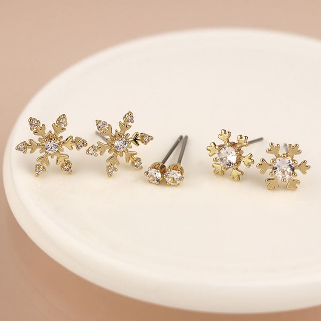 POM Golden Triple Snowflake Earring Set - Old Railway Line Garden Centre