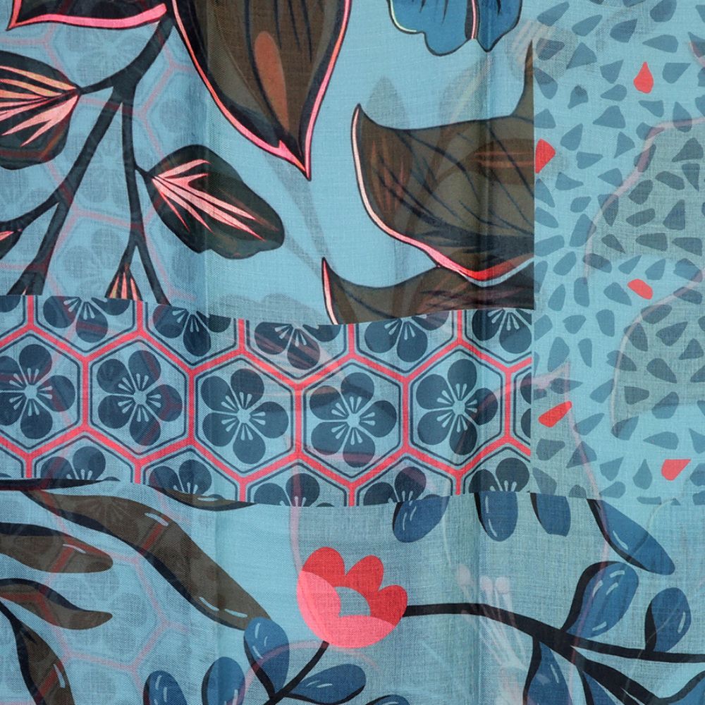 POM Hannah teal and pink mix multi print scarf