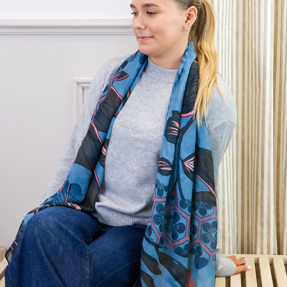 POM Hannah teal and pink mix multi print scarf