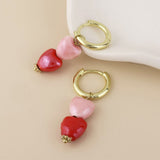 POM Heart Stainless Steel Gold Plated Hoop and Double Pink Heart Earrings
