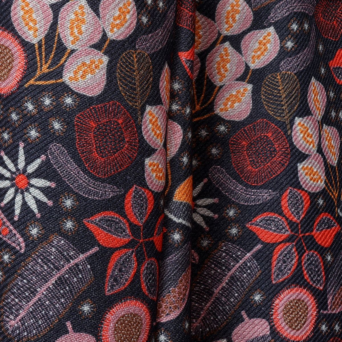 POM Heather Charcoal and Coral Mix Folksy Botanical Print Scarf