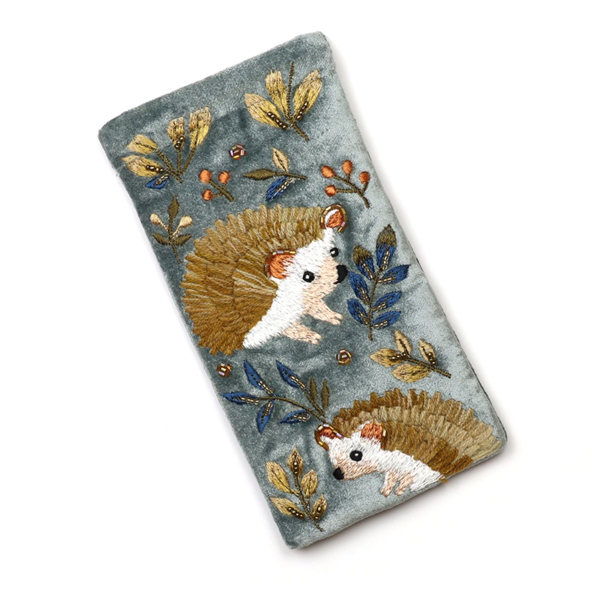 POM Hedgehogs Blue-Grey Velvet Embellished Glasses Case