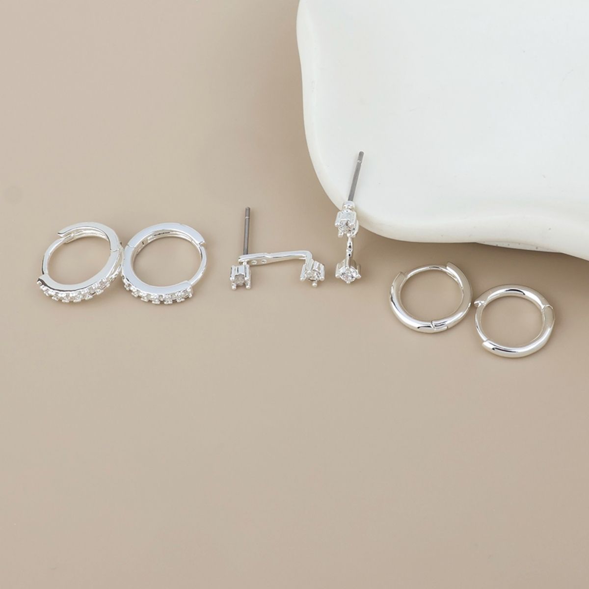 POM Izzy Silver Plated Hoop and Crystal Lobe Hugger Earring Set