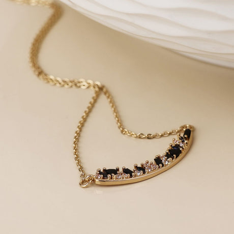 POM Maggie Faux Gold Plated Curved Bar and Black Mix Crystals Necklace