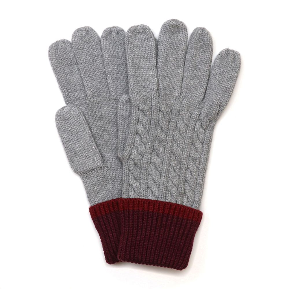 POM Matty Grey and Burgundy Cable Knit Gloves for Men