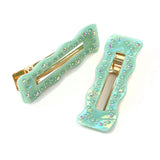 POM Mint Irridescent Diamante Studded Hair Slides 2 pk