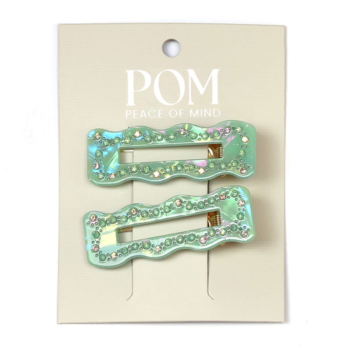 POM Mint Irridescent Diamante Studded Hair Slides 2 pk