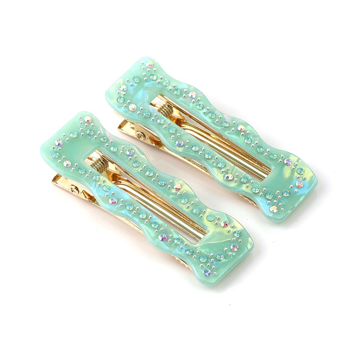 POM Mint Irridescent Diamante Studded Hair Slides 2 pk
