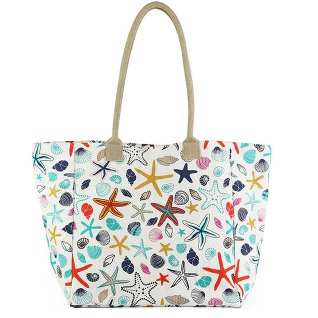 POM Multi-colour Starfish & Shell Print Beach Bag - Old Railway Line Garden Centre