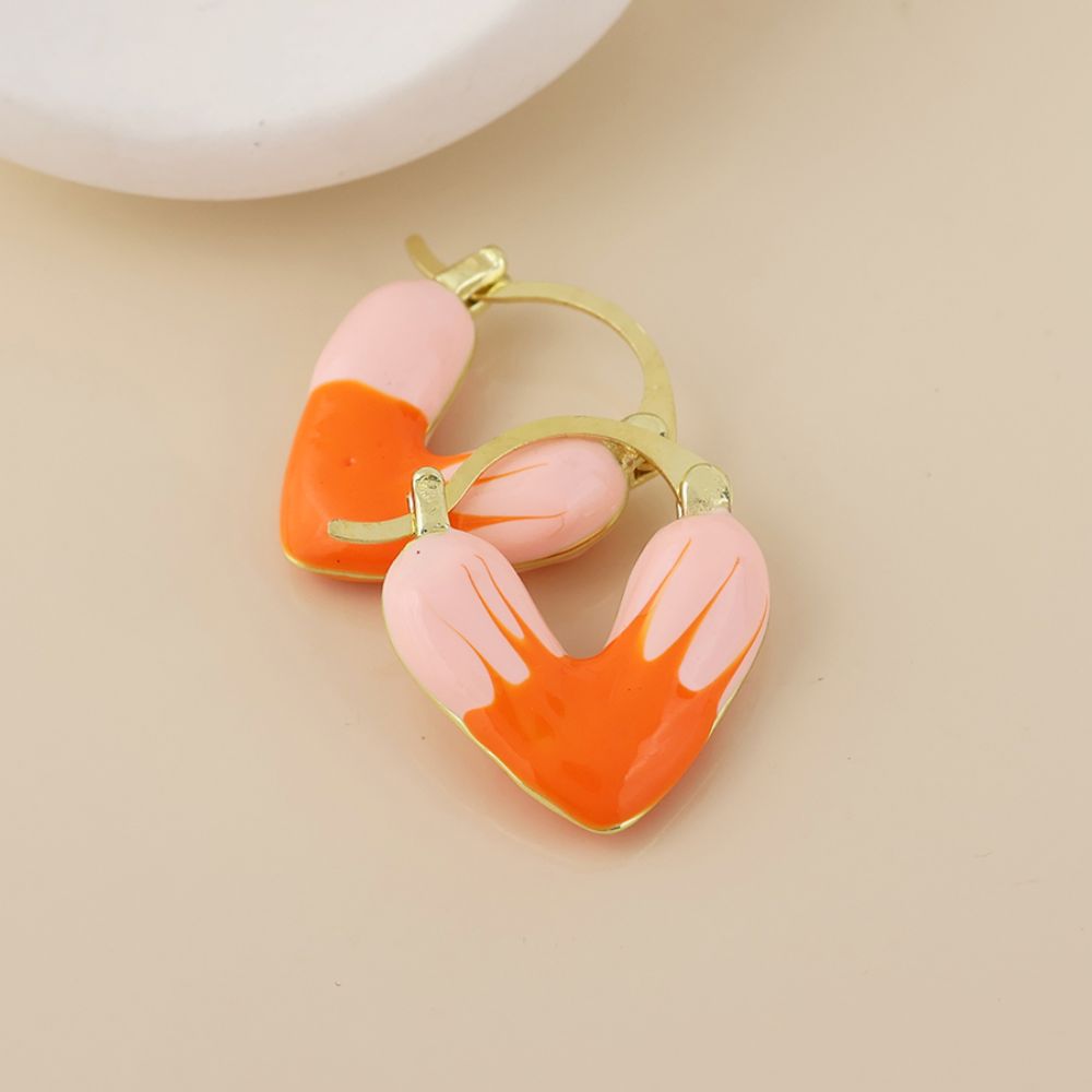 POM Muse Stainless Steel Gold Plated Orange Mix Heart Hoop Earrings