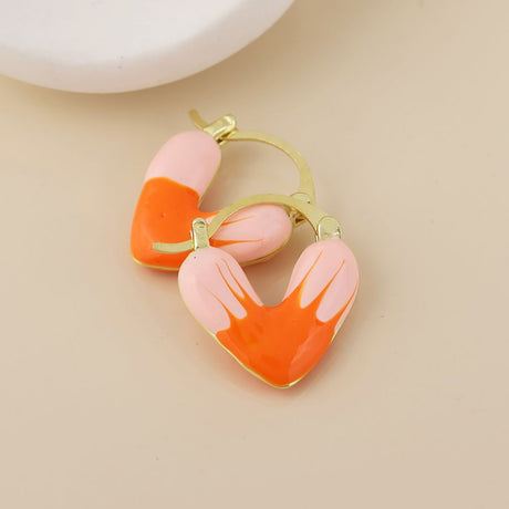 POM Muse Stainless Steel Gold Plated Orange Mix Heart Hoop Earrings