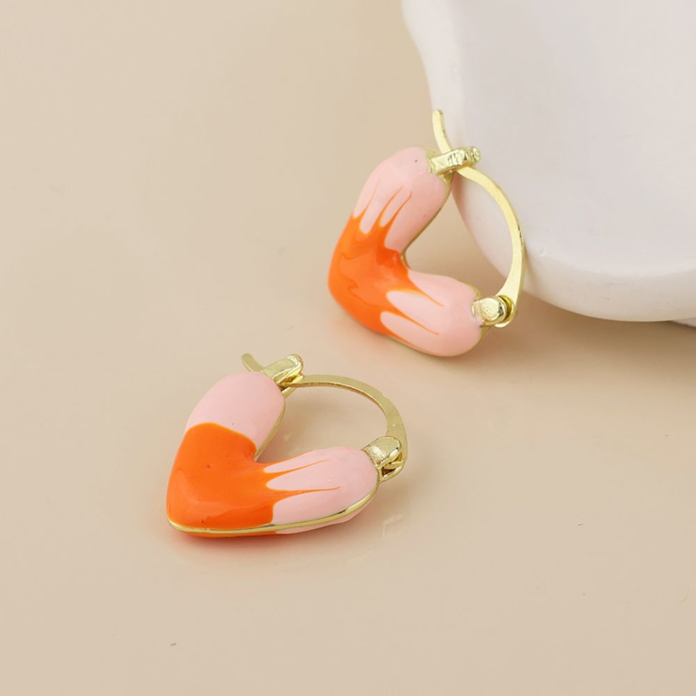 POM Muse Stainless Steel Gold Plated Orange Mix Heart Hoop Earrings