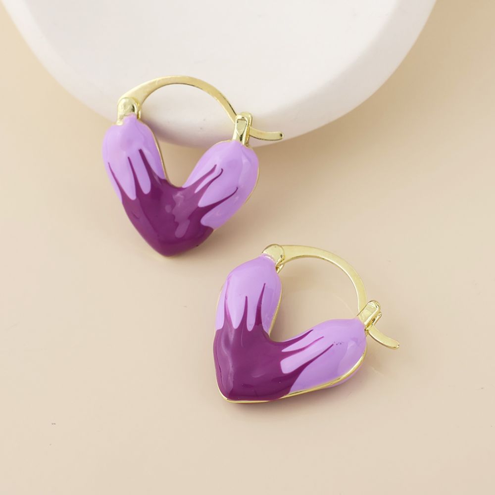 POM Muse Stainless Steel Gold Plated Purple Mix Heart Hoop Earrings