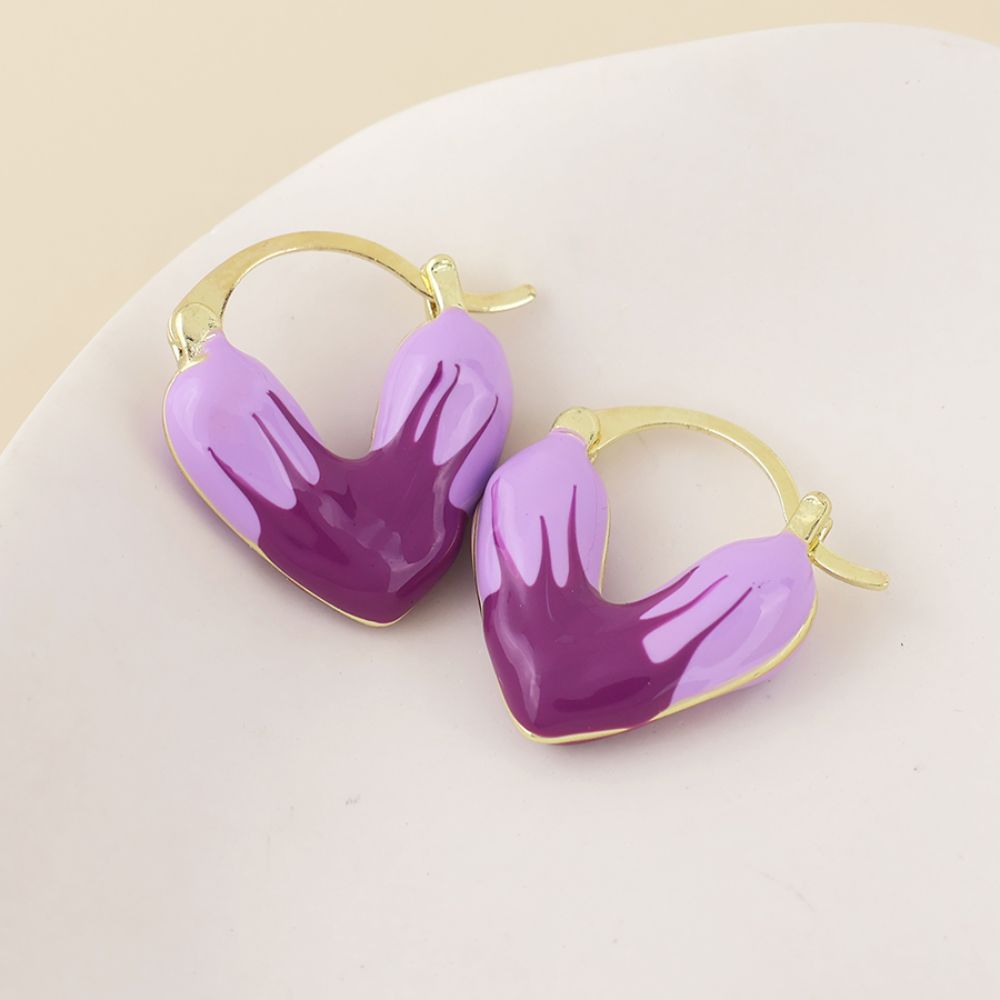 POM Muse Stainless Steel Gold Plated Purple Mix Heart Hoop Earrings