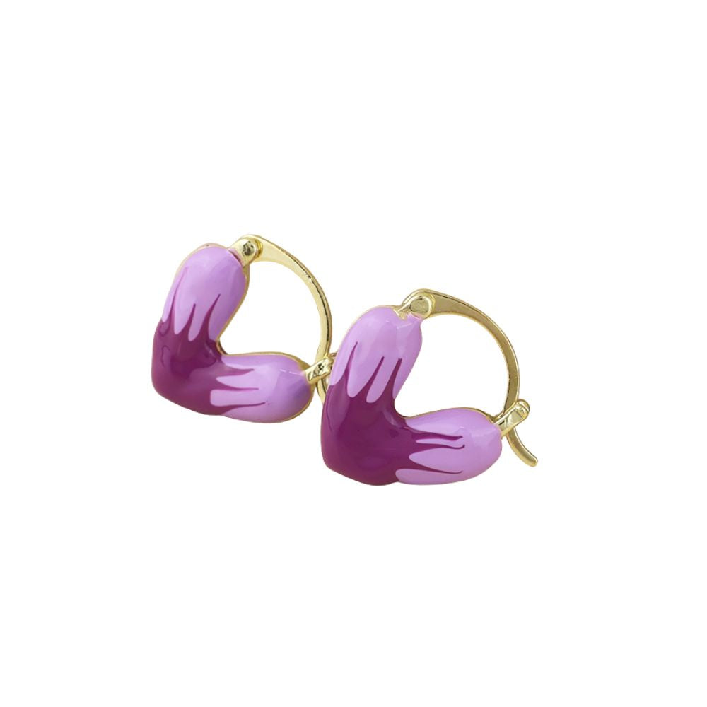 POM Muse Stainless Steel Gold Plated Purple Mix Heart Hoop Earrings