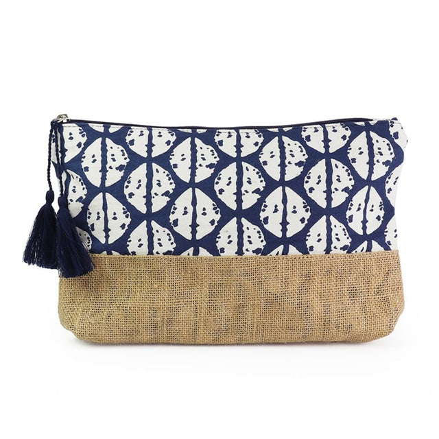 POM Navy Abstract Cowrie Shell Print Travel Pouch - Old Railway Line Garden Centre
