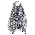 POM Navy & White Abstract Cowrie Cotton Scarf - Old Railway Line Garden Centre