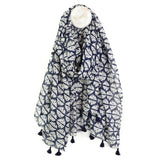 POM Navy & White Abstract Cowrie Cotton Scarf - Old Railway Line Garden Centre