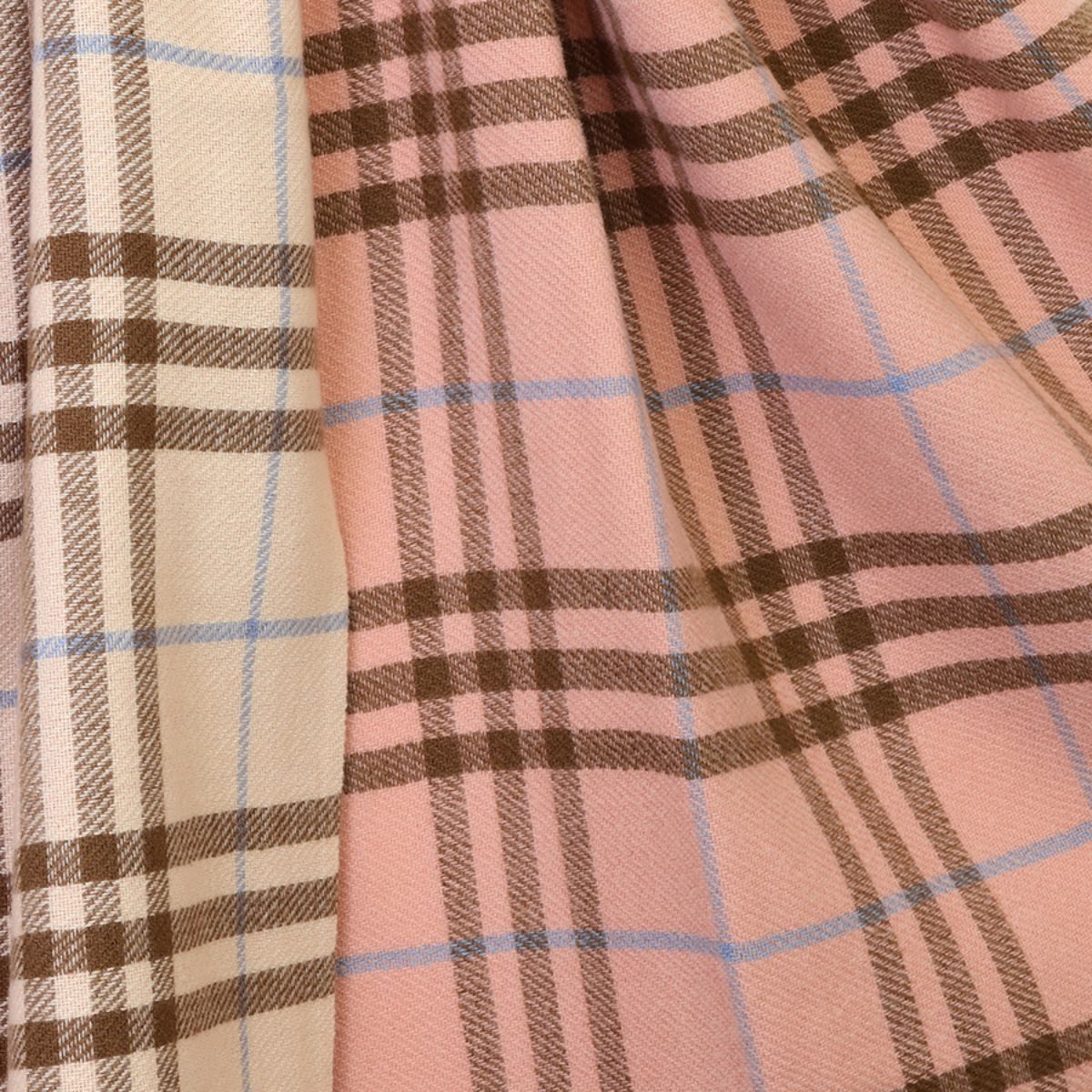 POM Nellie Salmon Pink, Blue and Brown Classic Check Scarf