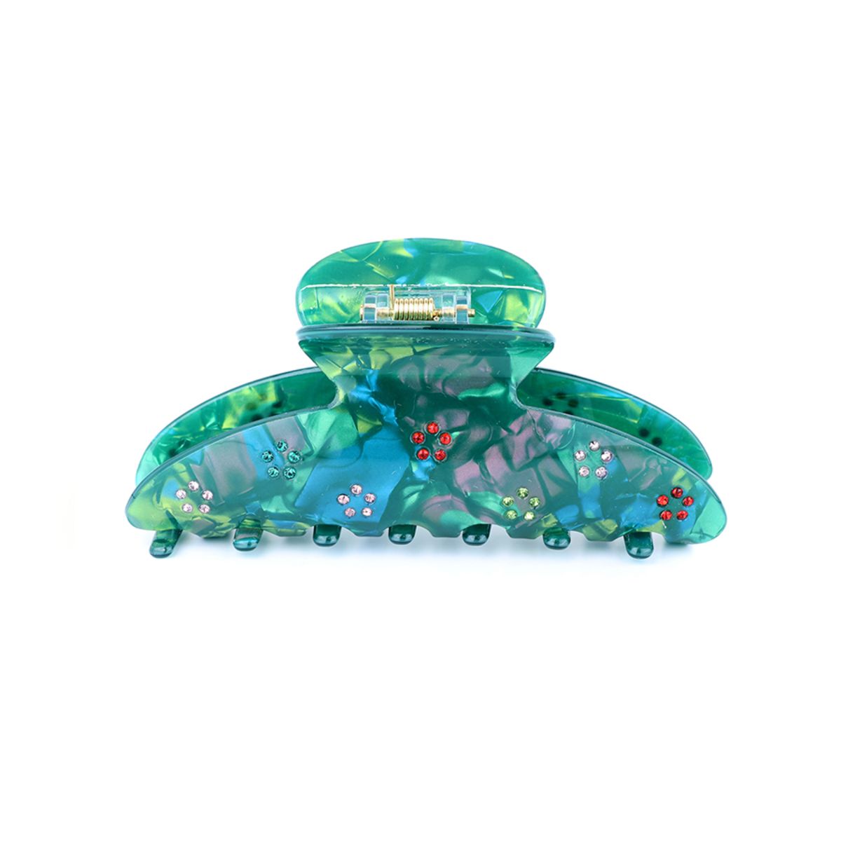 POM Pearlescent Green Crystal Flower Standard Claw Clip