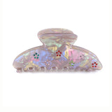 POM Pearlescent Grey Crystal Flower Standard Claw Clip