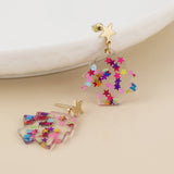 POM Piney Pink Mix Confetti Xmas Tree and Golden Star Earrings
