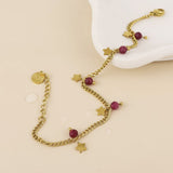 POM Pixi Stainless Steel Gold Plated Star Charms and Pink Beads Bracelet