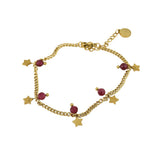 POM Pixi Stainless Steel Gold Plated Star Charms and Pink Beads Bracelet