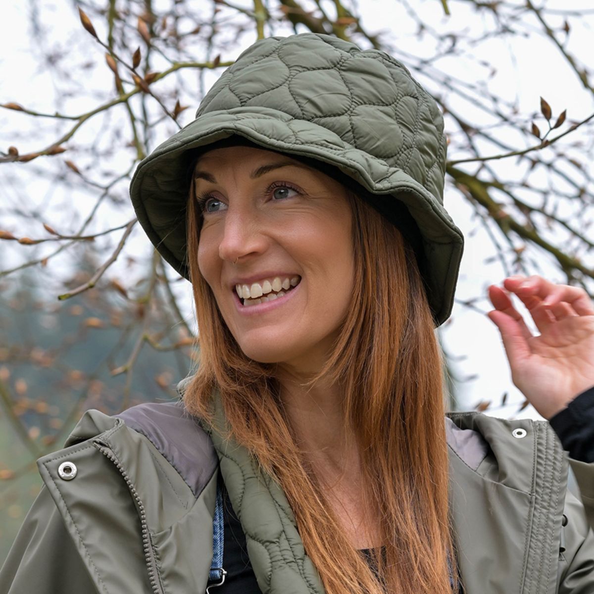 POM Polly Khaki Quilted Showerproof Hat