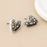 POM Rebel Silver Plated Metallic Grey Mosaic Crystal Heart Earrings