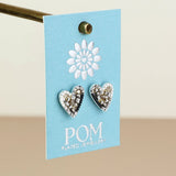 POM Rebel Silver Plated Metallic Grey Mosaic Crystal Heart Earrings