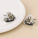 POM Rebel Silver Plated Metallic Grey Mosaic Crystal Heart Earrings