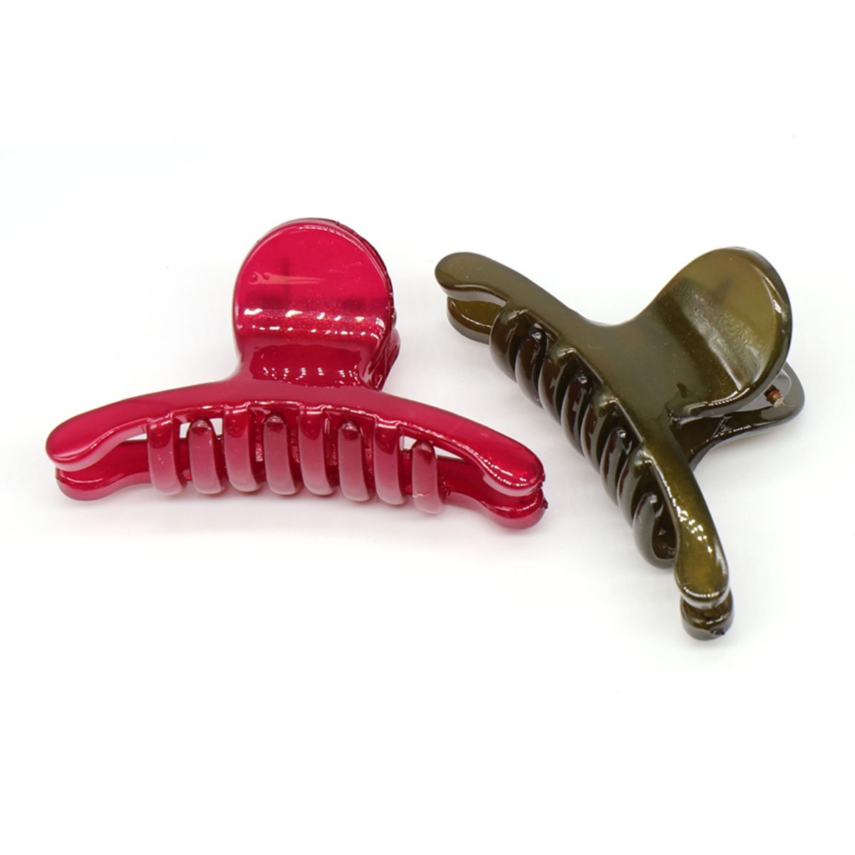 POM Red and Olive Double Claw Clip Set
