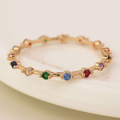 POM Rose Gold Plated Rainbow Crystal Ring (Medium-Large) - Old Railway Line Garden Centre