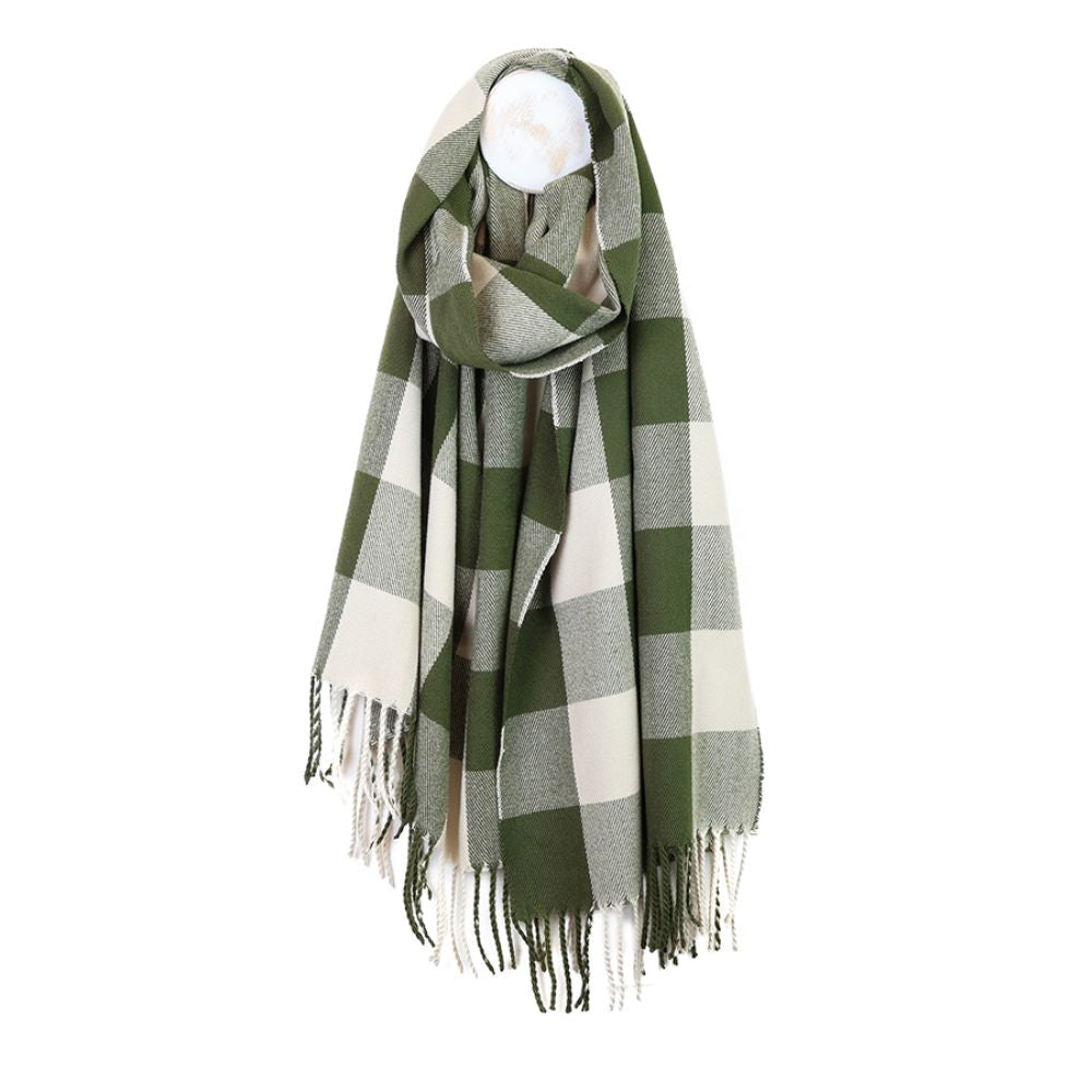 POM Ross Green and Cream Large Check Scarf