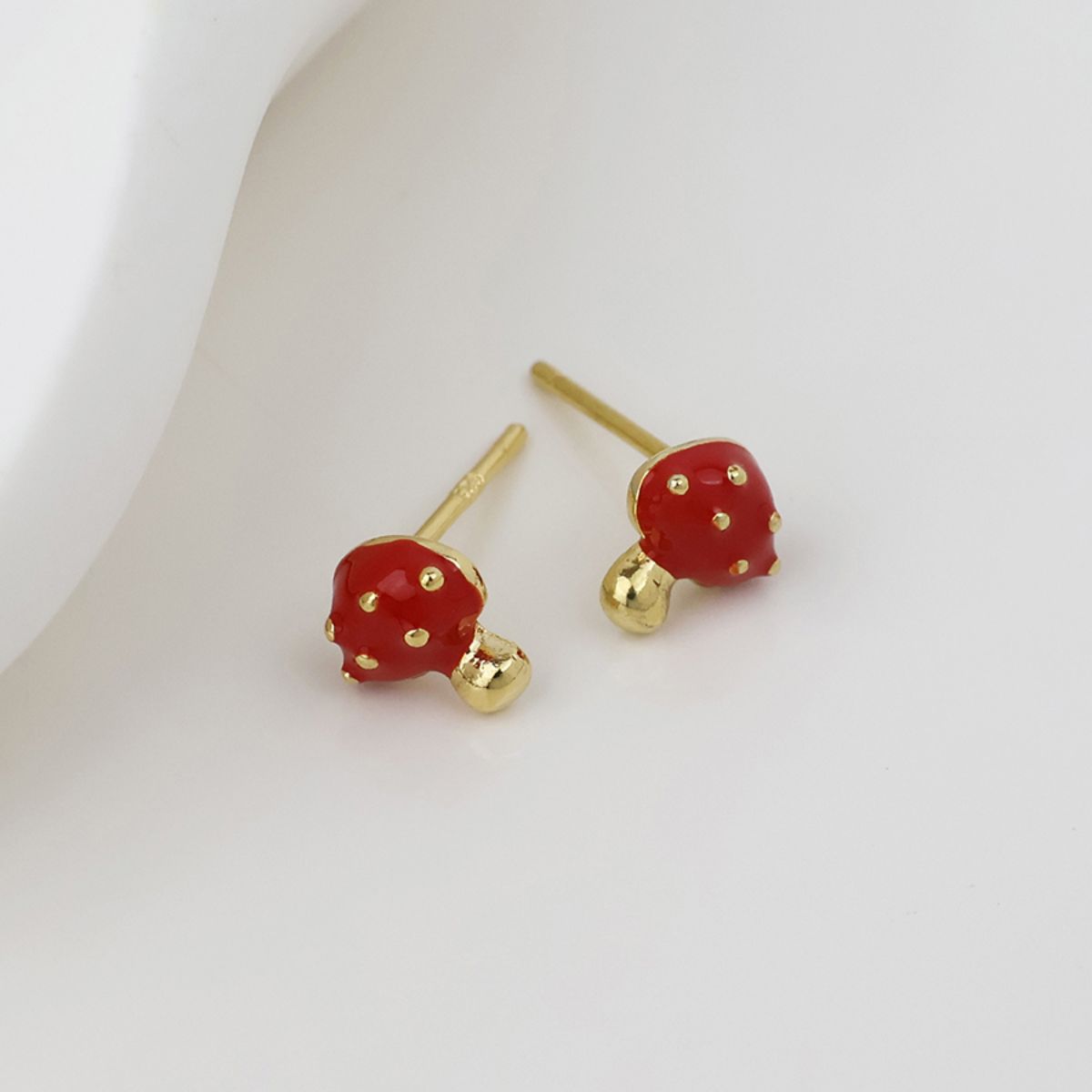 POM Scarlette Golden and Enamel Toadstool Stud Earrings