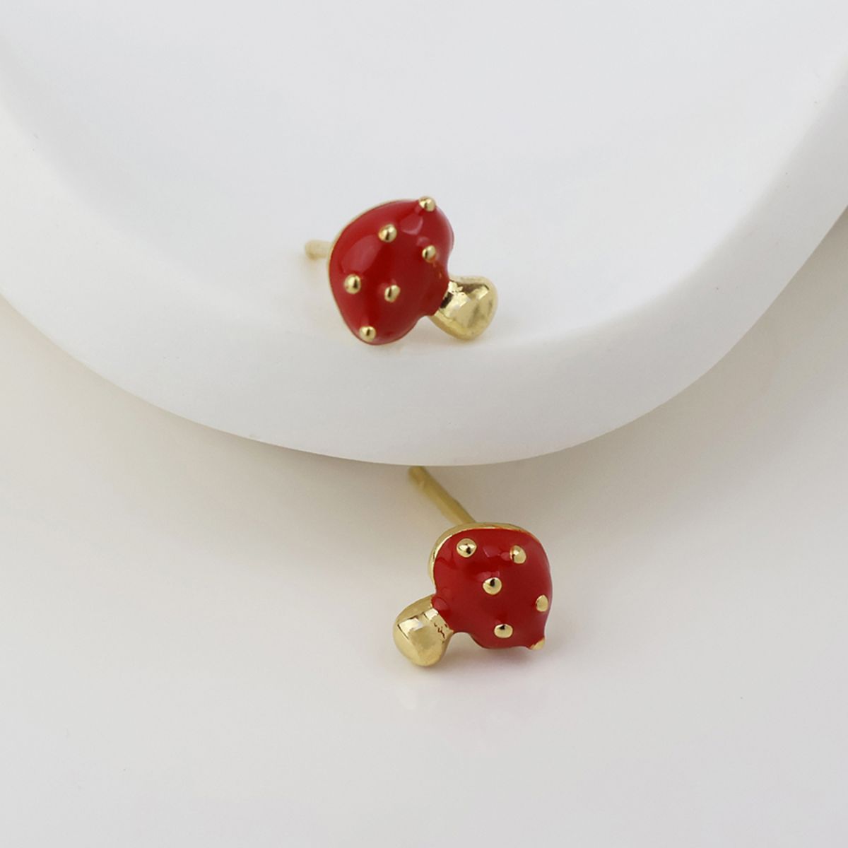 POM Scarlette Golden and Enamel Toadstool Stud Earrings