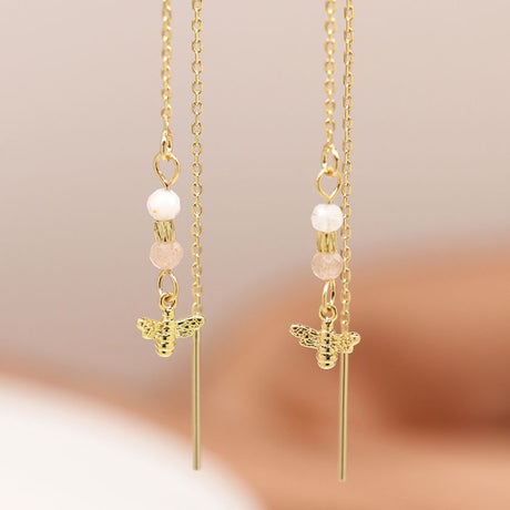 POM Semi Precious Bead Golden Bee And Chain Earrings - Old Railway Line Garden Centre