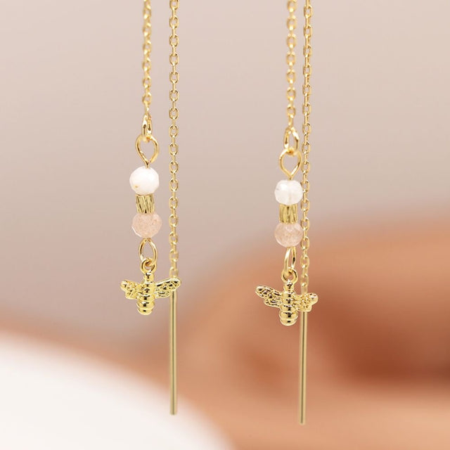 POM Semi Precious Bead Golden Bee And Chain Earrings - Old Railway Line Garden Centre