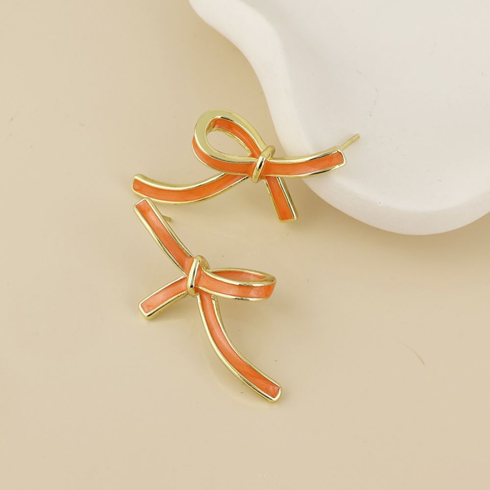 POM Seraphina Stainless Steel Gold Plated Orange Enamel Bow Earrings