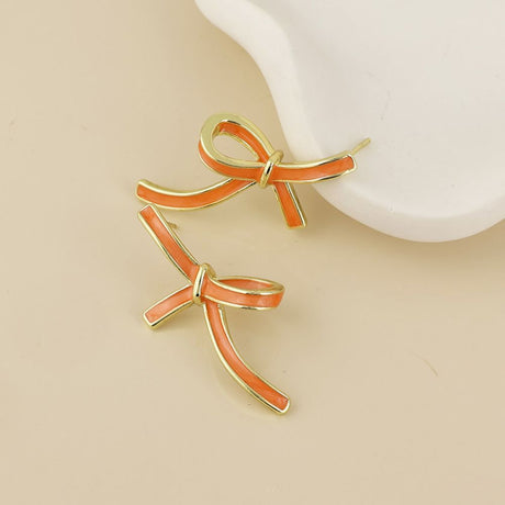 POM Seraphina Stainless Steel Gold Plated Orange Enamel Bow Earrings