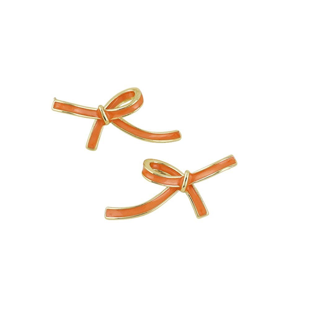 POM Seraphina Stainless Steel Gold Plated Orange Enamel Bow Earrings