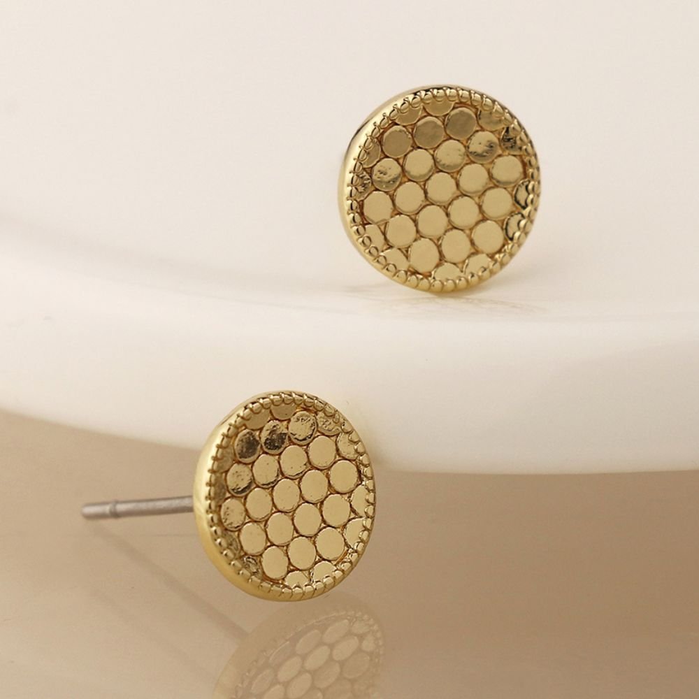POM Silver Plated And Golden Textured Disc Stud Earrings - Old Railway Line Garden Centre