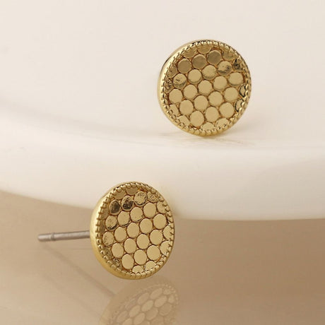 POM Silver Plated And Golden Textured Disc Stud Earrings - Old Railway Line Garden Centre