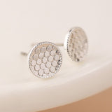 POM Silver Plated And Golden Textured Disc Stud Earrings - Old Railway Line Garden Centre