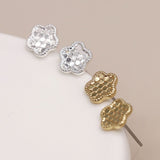 POM Silver Plated And Golden Textured Flower Stud Earrings - Old Railway Line Garden Centre