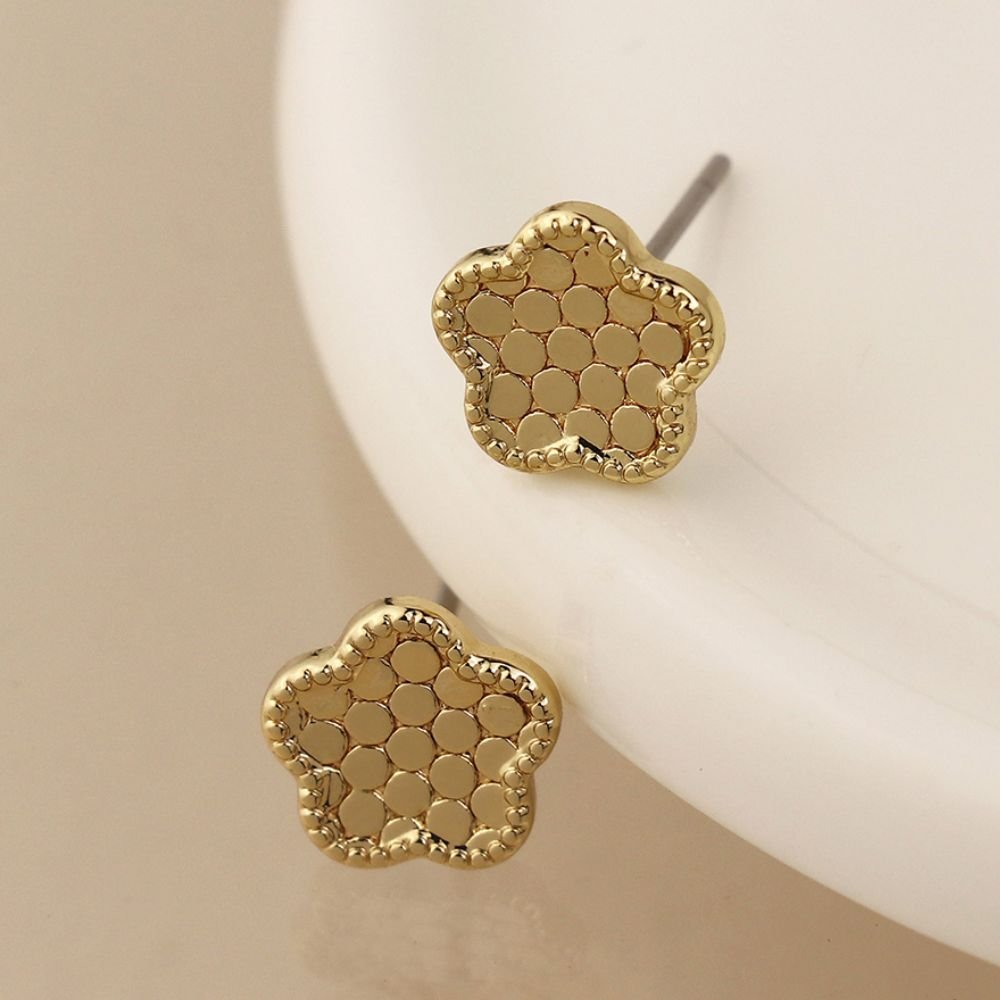 POM Silver Plated And Golden Textured Flower Stud Earrings - Old Railway Line Garden Centre