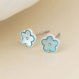 POM Silver Plated Blue Mother Of Pearl Flower Stud Earrings - Old Railway Line Garden Centre